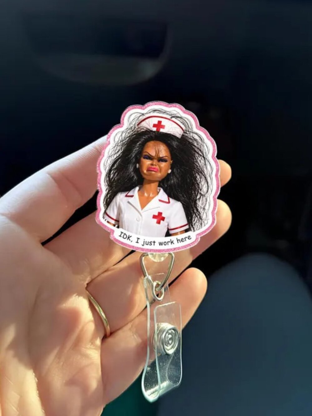 Funny Nurse Badge Reel – IDK I Just Work Here Retractable Badge Holder